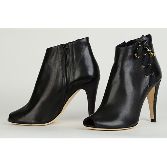 CHLOE ANKLE BOOTS LEATHER CHAIN BOW OPEN TOE LACEUP BOOTIES sz 40.5 10.5 - Picture 6 of 9